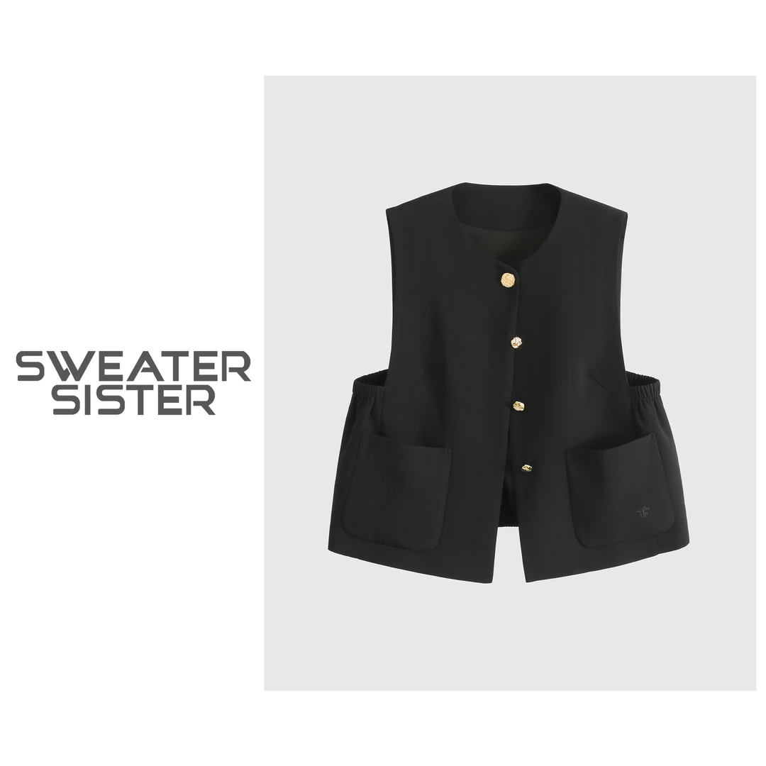 毛衣姐姐经典圆领气质圆领无袖马夹外套女068-23701