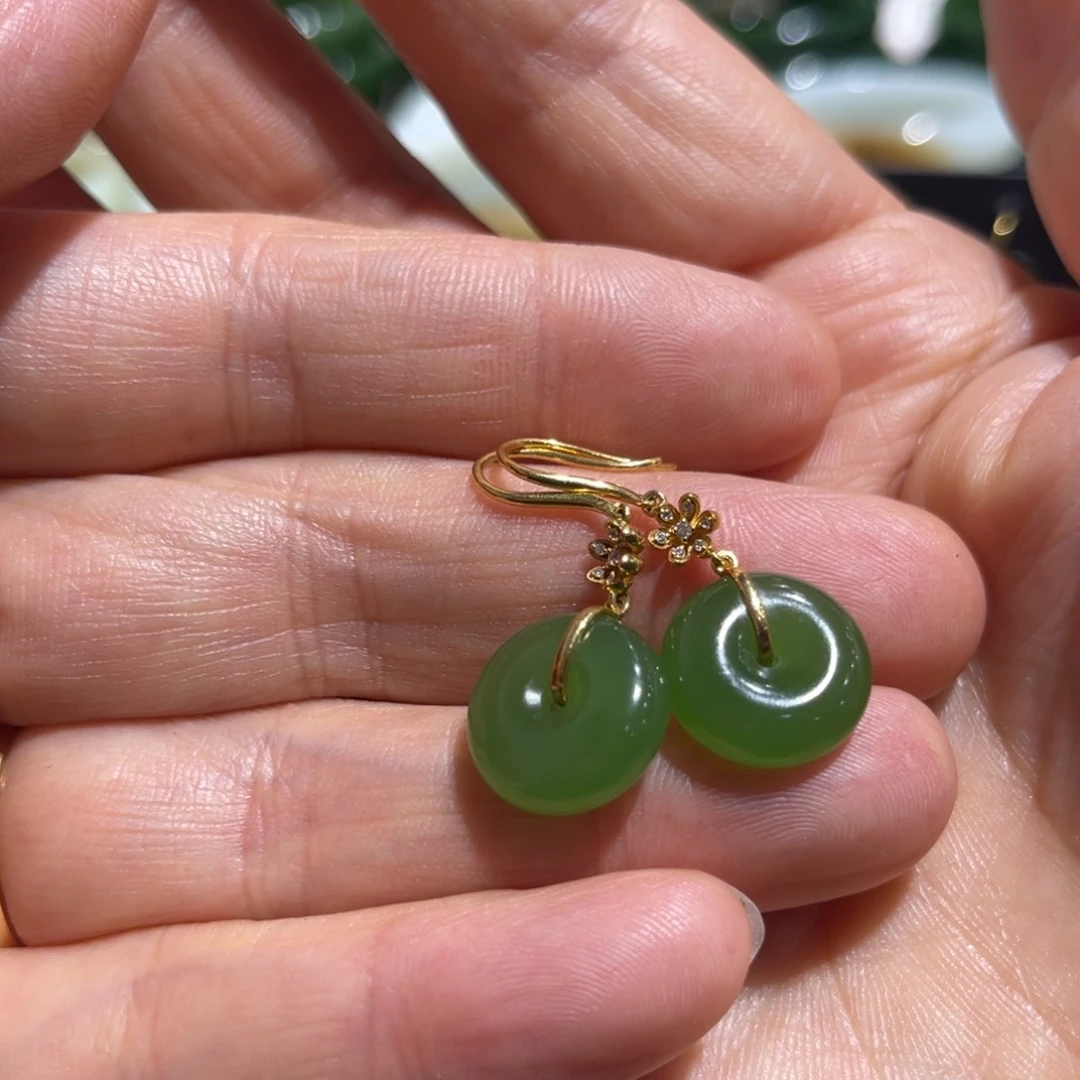 和田玉耳坠18K金镶嵌慕*仙