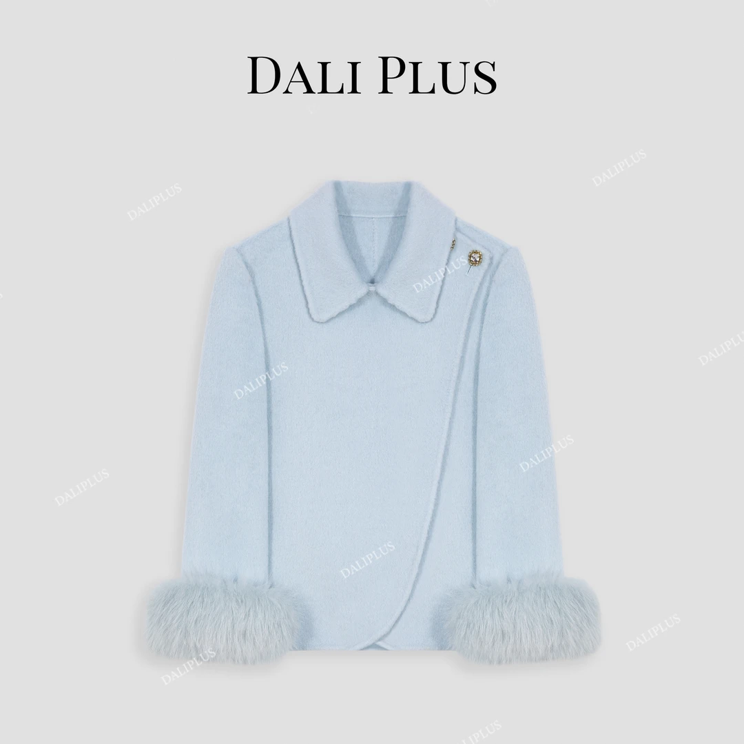 DALI PLUS【牦牛绒桑蚕丝+可拆卸狐狸毛】斜襟双面呢外套-D4CK0113
