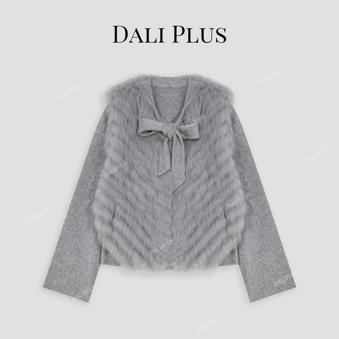 DALI PLUS轻奢100羊.毛双面呢外套+狐狸毛马甲两件套-D4CH0151