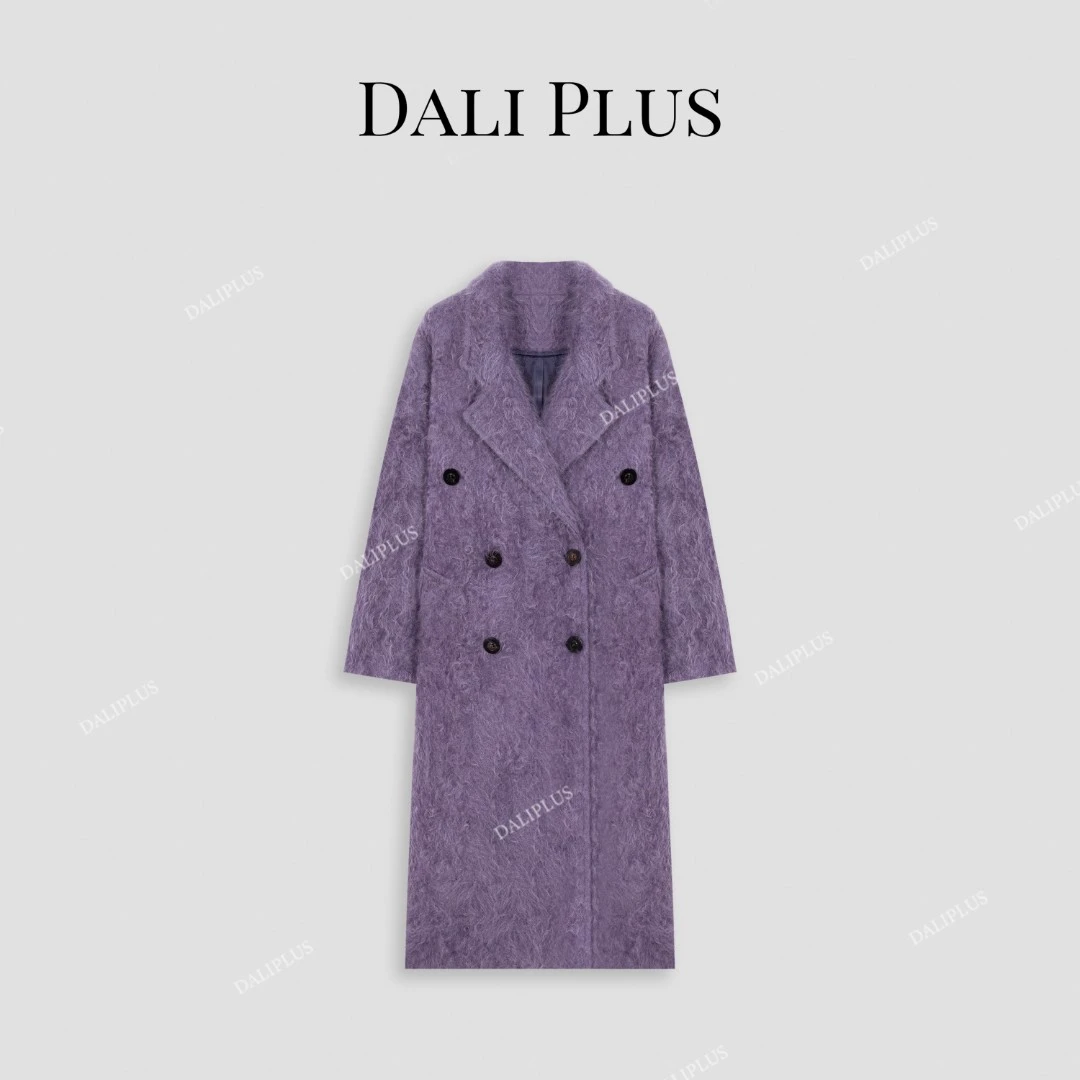 DALI PLUS100%全山羊绒贵气紫巨显白翻领显瘦拉毛大衣-D4MM0764