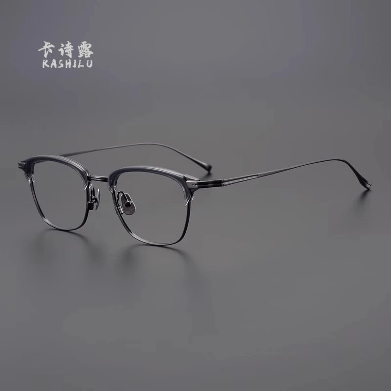 干霄凌云KJ26复古方圆眉线框大脸男日系超轻纯钛近视防蓝光眼镜女