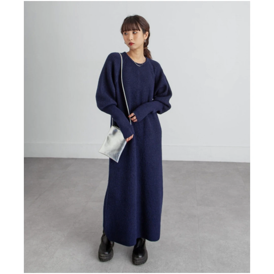 【DD外贸】 秋冬新款 C 优雅时尚纯色针织插肩袖连衣裙