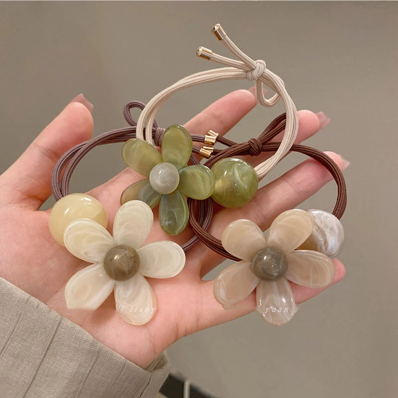 新款简约花朵爆款高马尾头绳亚克力头绳高弹力皮筋女ins发圈皮套