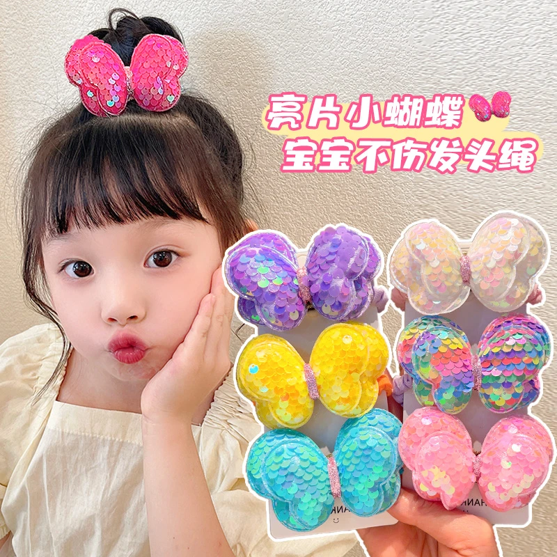 亮片蝴蝶结头绳小女孩头饰发绳女童皮套扎马尾皮筋不伤发可爱发饰