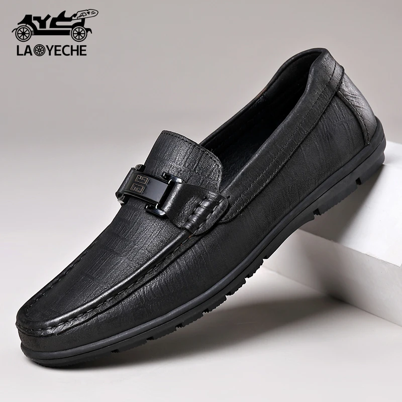 老爷车男鞋新款豆豆鞋男士休闲皮鞋舒适时尚百搭真皮软底鞋子男款