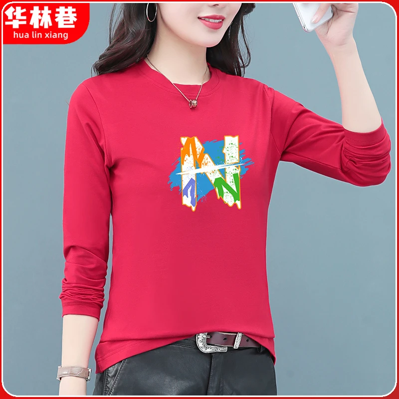 品牌春秋季2024新款内搭长袖女时尚宽松中年妈妈装秋衣休闲上衣