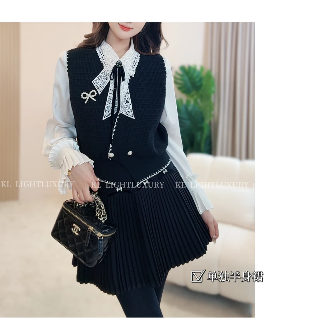 【迷雾山茶】蝴蝶结高腰显瘦少女感百褶裙L1214