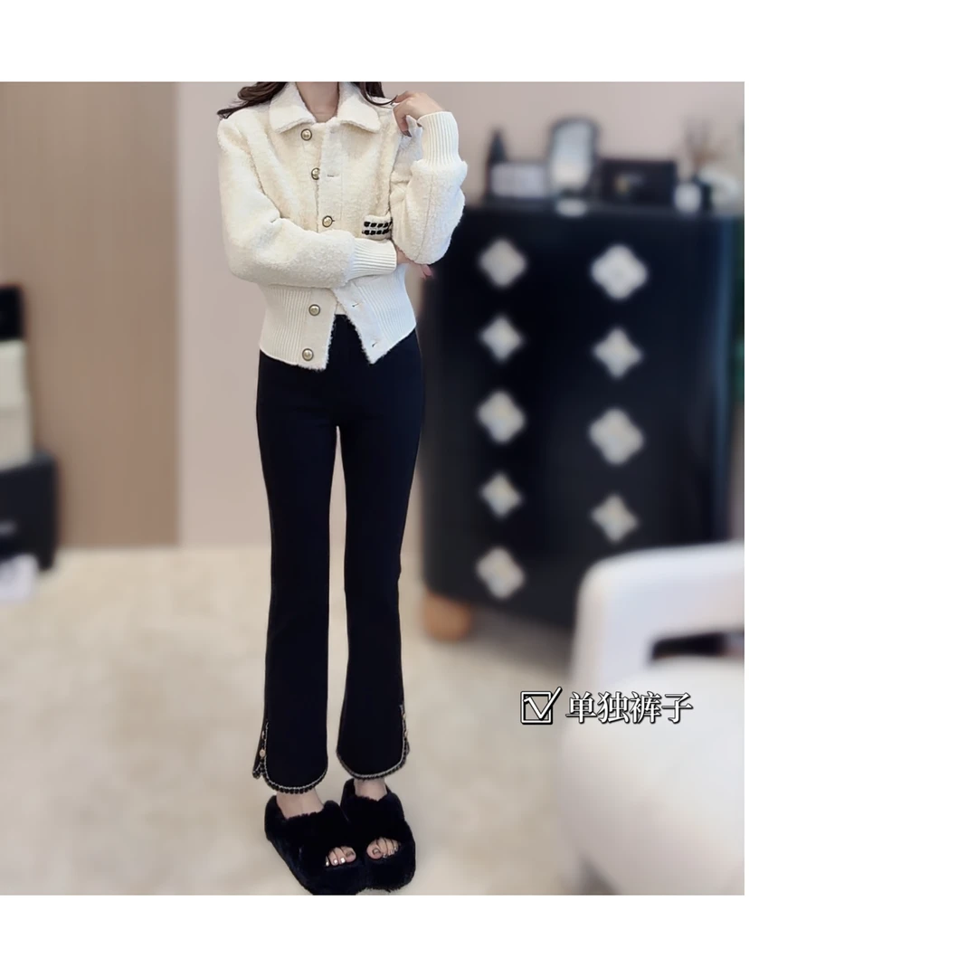 【长腿法则】小香风编织微喇加厚弹力长裤L1037