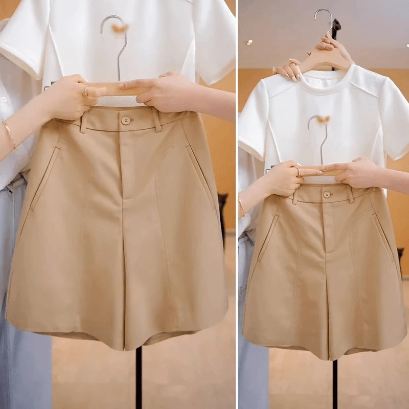 夏季a字西装短裤女款爆款2024新款夏款夏天女士外穿卡其色五分裤