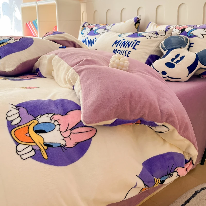 秋冬加厚牛奶绒四件套黛西公主风被套床单学生宿舍加绒被罩三件套