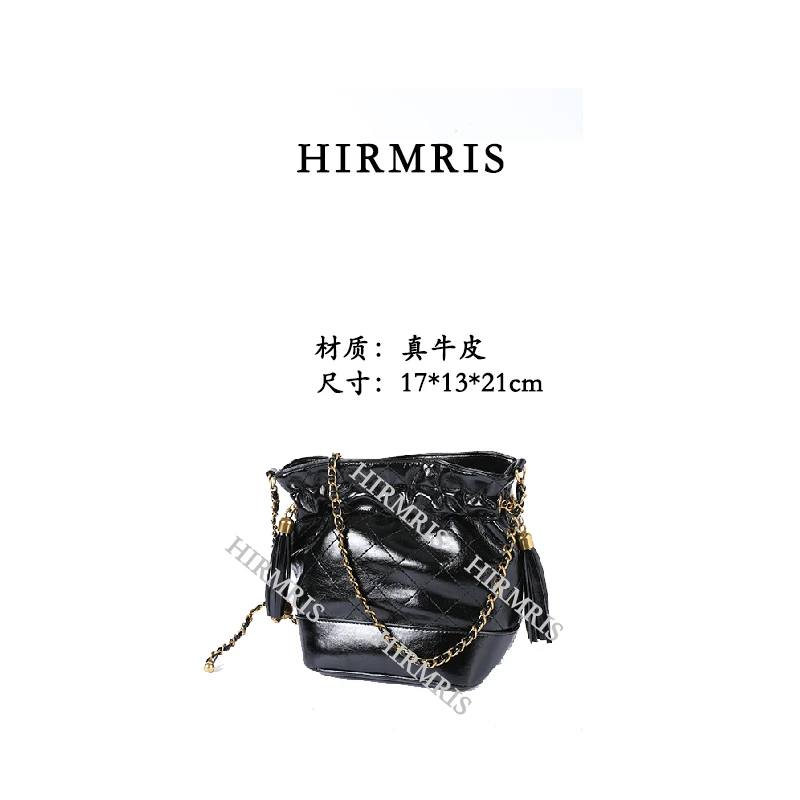 HIRMRIS手工真皮包 550583-黑 流苏福袋阳黑色