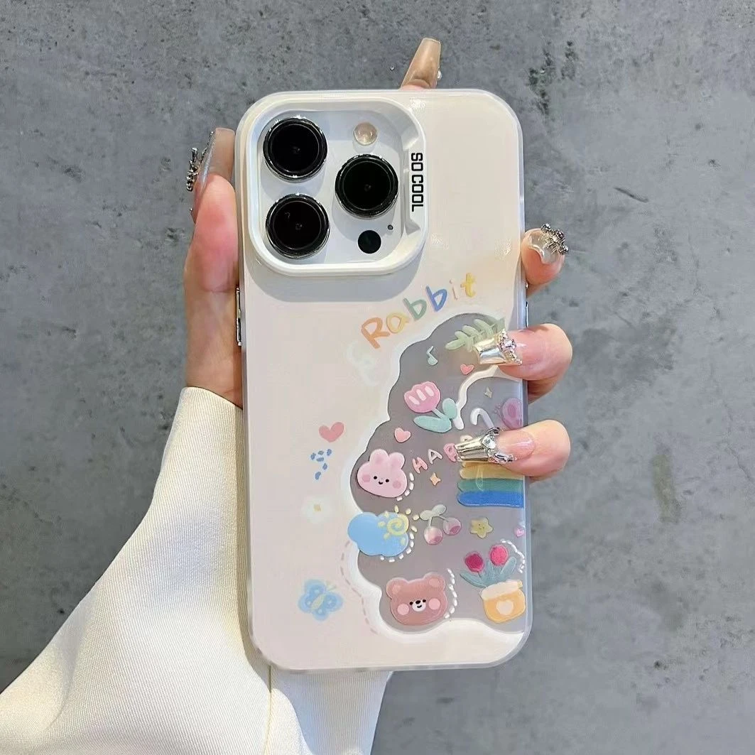 彩虹小熊小兔手机壳适用iphone15promax可爱ins风7/8高级xs卡通xr