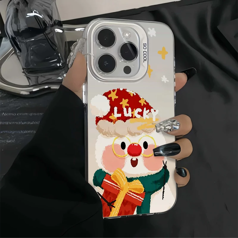 圣诞眼镜雪人适用苹果16promax手机壳iPhone15防摔14爆款13彩银8P