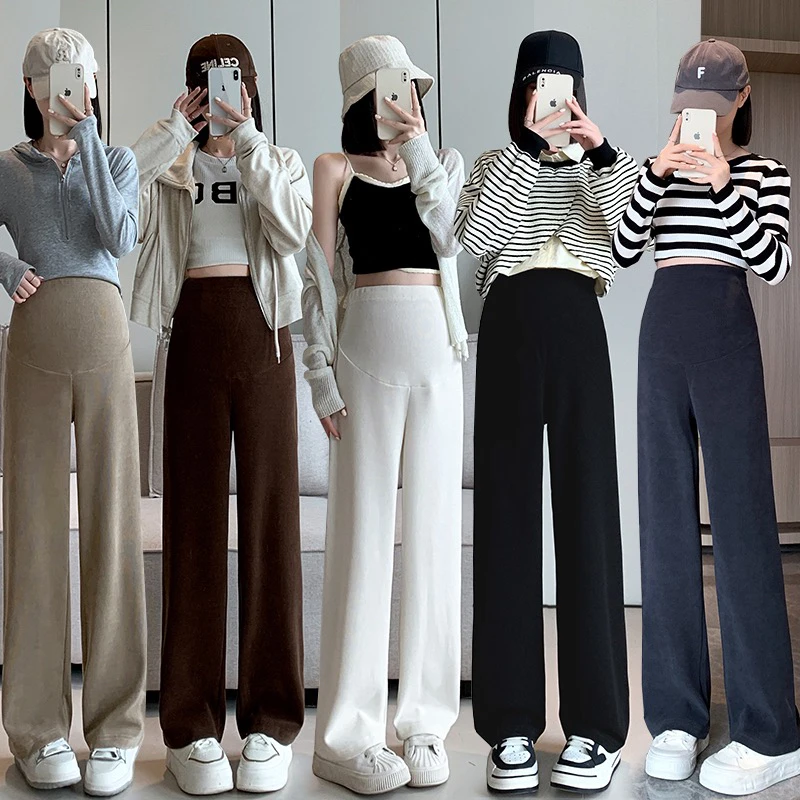 孕妇裤春秋冬外穿雪尼尔阔腿休闲宽松大码加绒加厚长打底裤子冬装