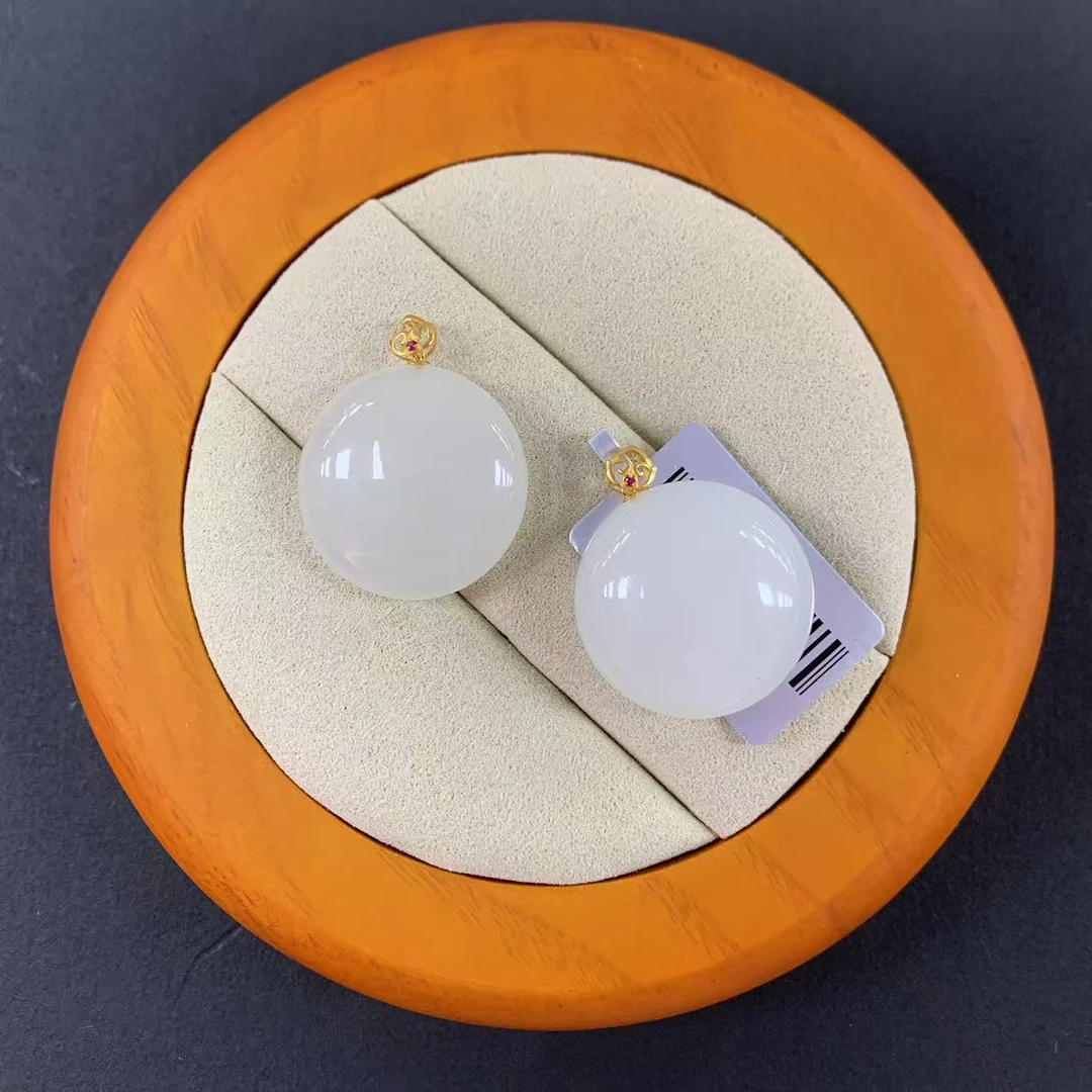 【鸿玉臻选】和田玉18k圆面无事牌吊坠 多样性发一件 A1D2942