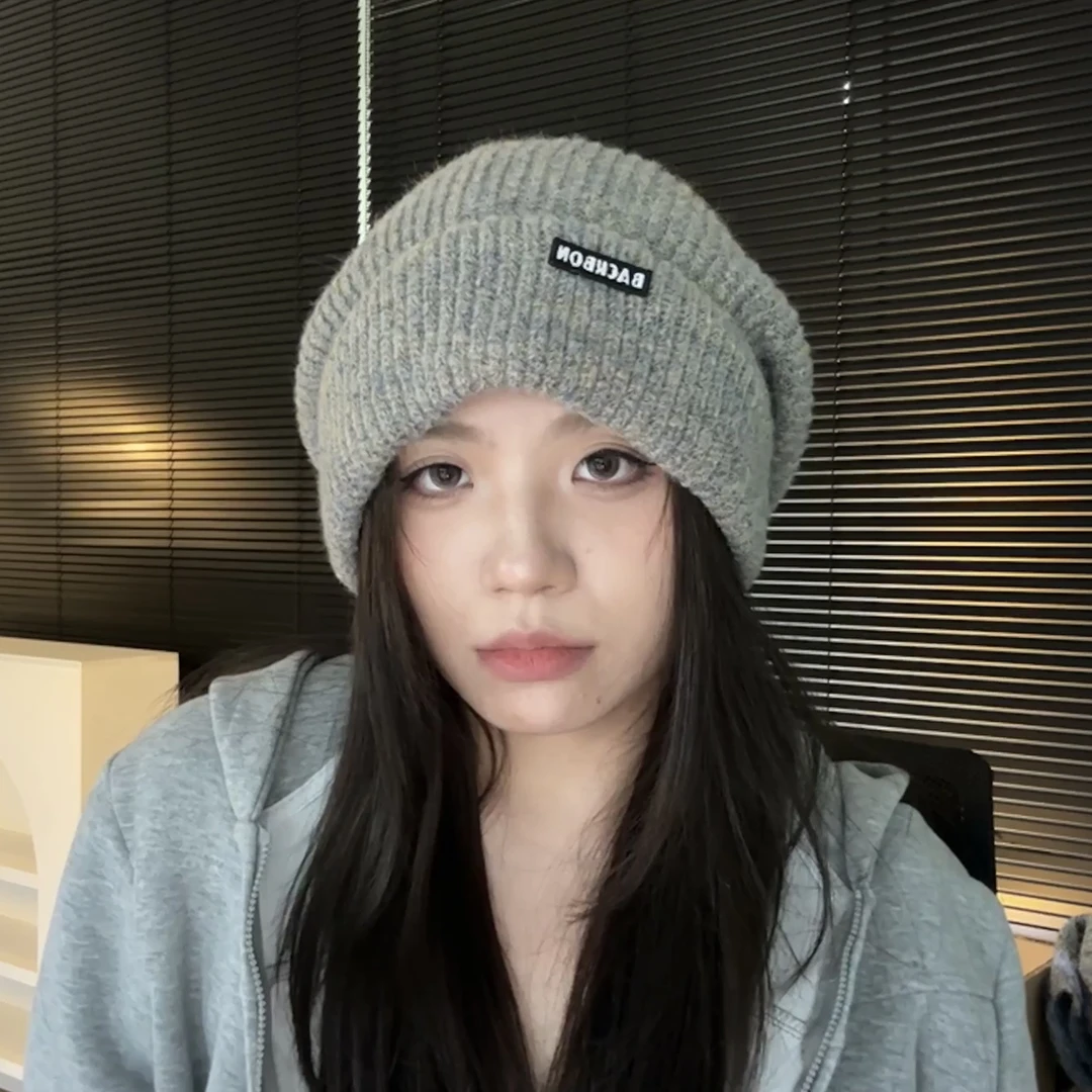 223大头宽松堆叠感混色针织帽极简休闲百搭显脸小冷帽套头针织帽