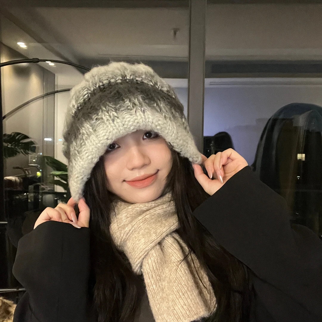 137超超大针织帽堆堆帽宽条纹渐变百搭套头帽小头别拍