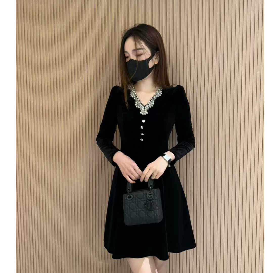 【DL高端定制】新款设计V领收腰显瘦连衣裙2580