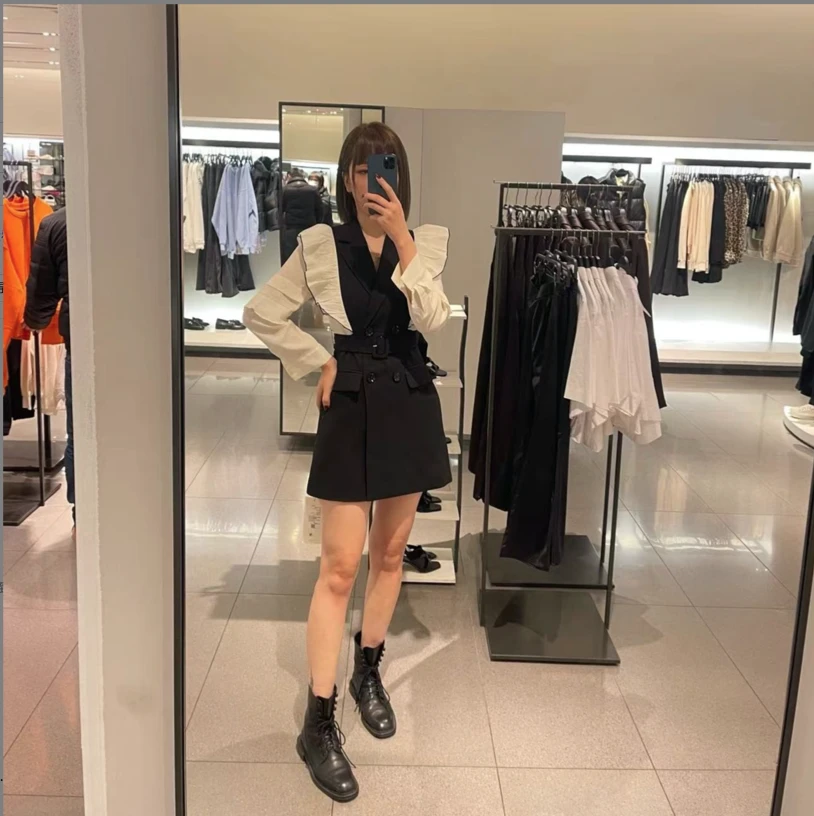 【DL高端定制】气质荷叶边收腰显瘦连衣裙22022