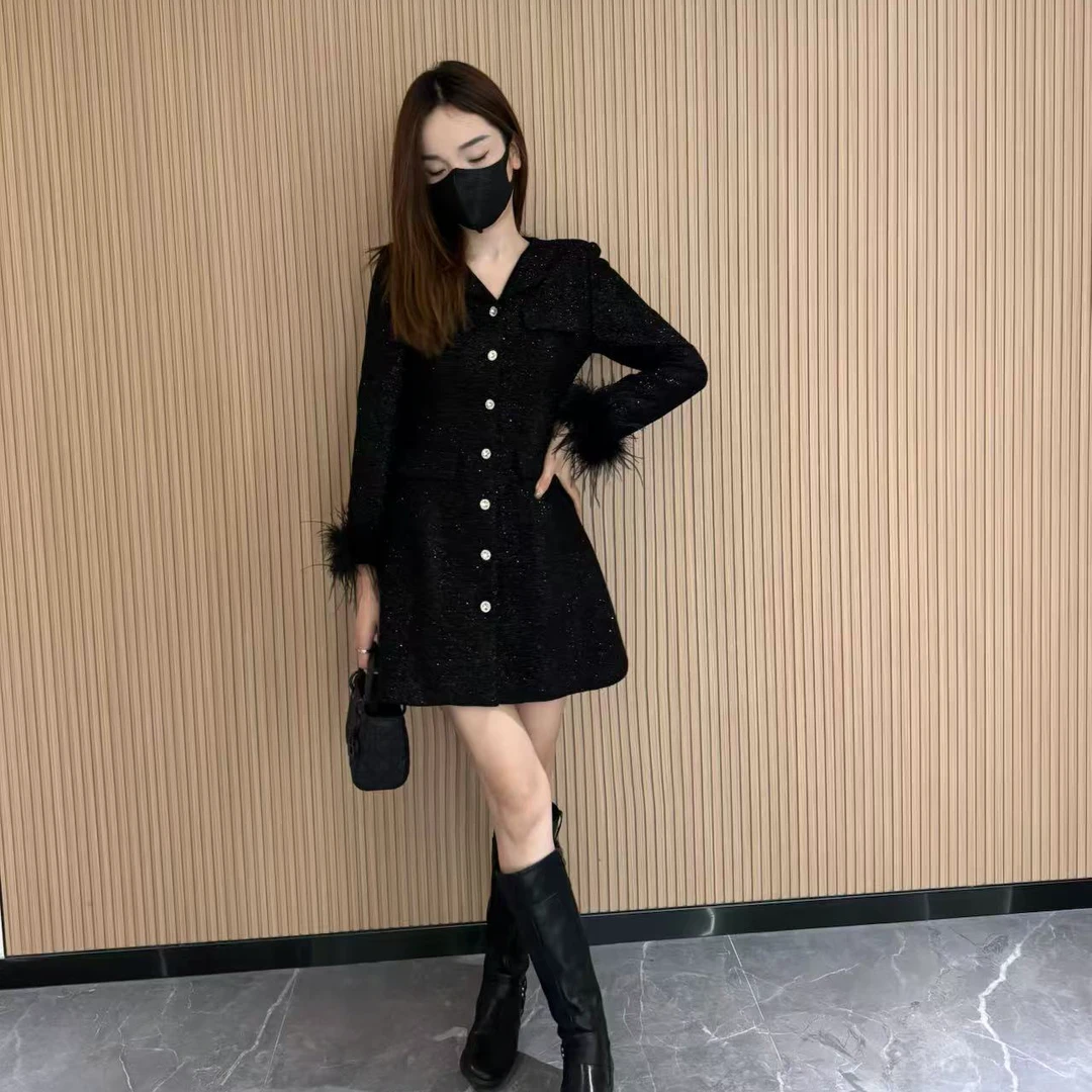 【DL高端定制】新款气质名媛轻奢细闪修身显瘦连衣裙2729