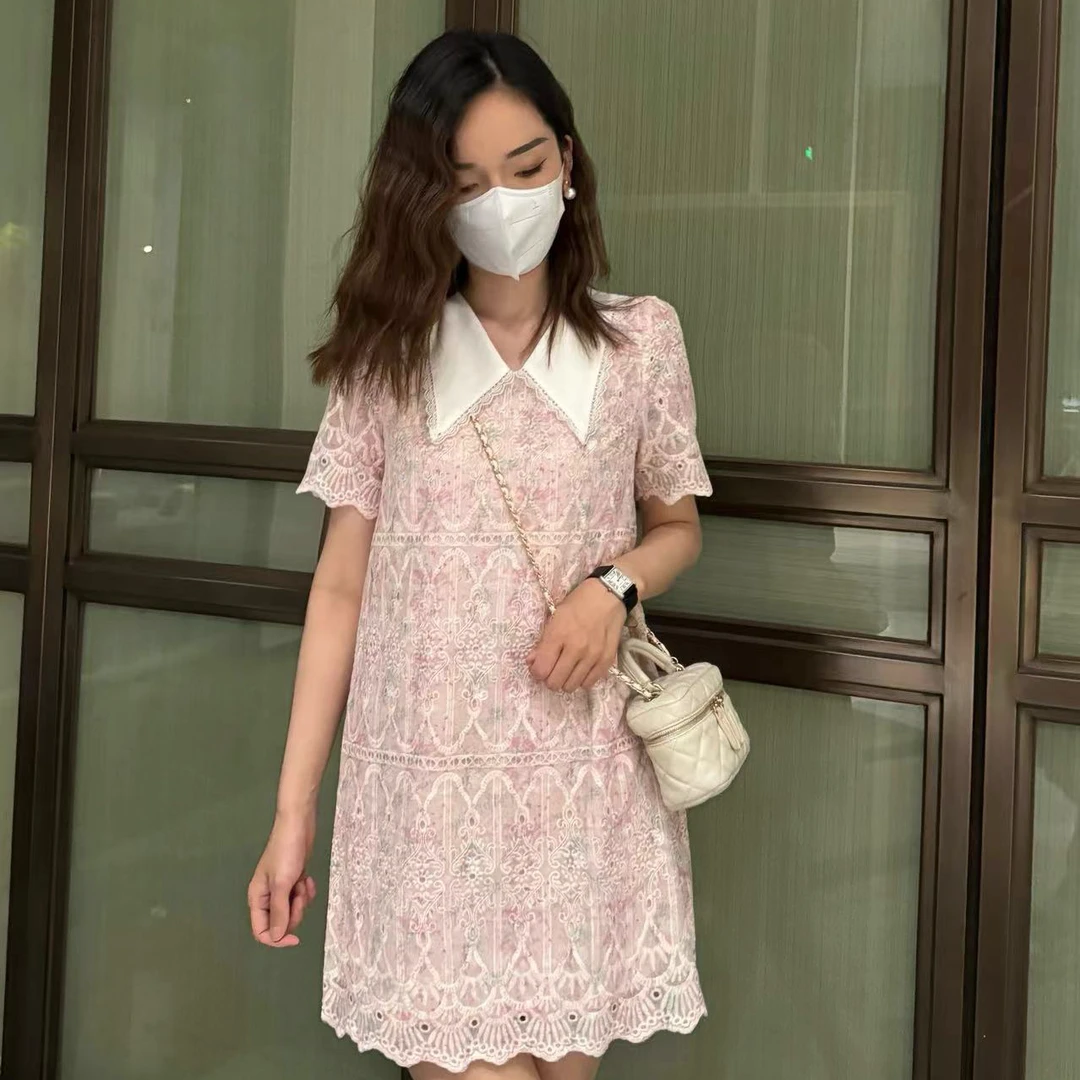 【DL高端定制】新款甜美娃娃领镂空减龄显瘦连衣裙99506
