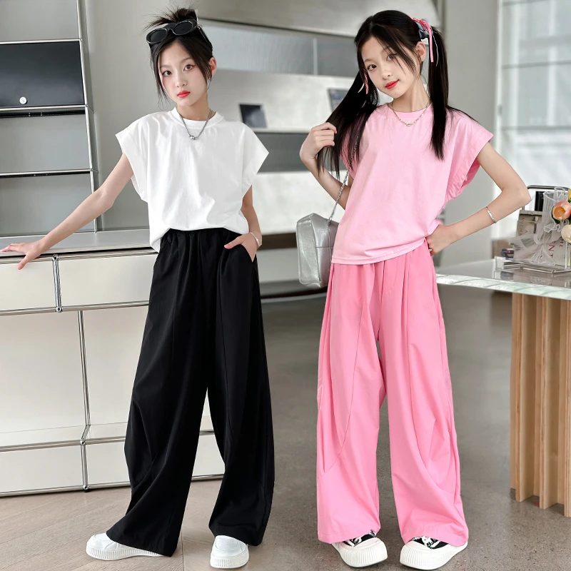 女童休闲套装夏季2024新款洋气中大童薄款短袖长裤儿童宽松两件套