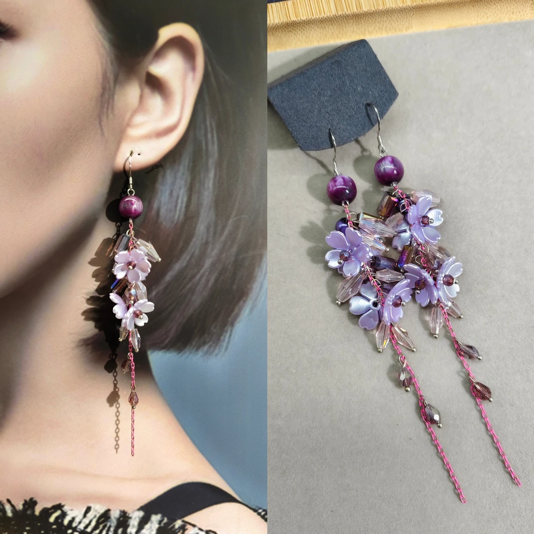 铜合金耳饰 71# 波西米亚海边时尚特色长款花串耳环