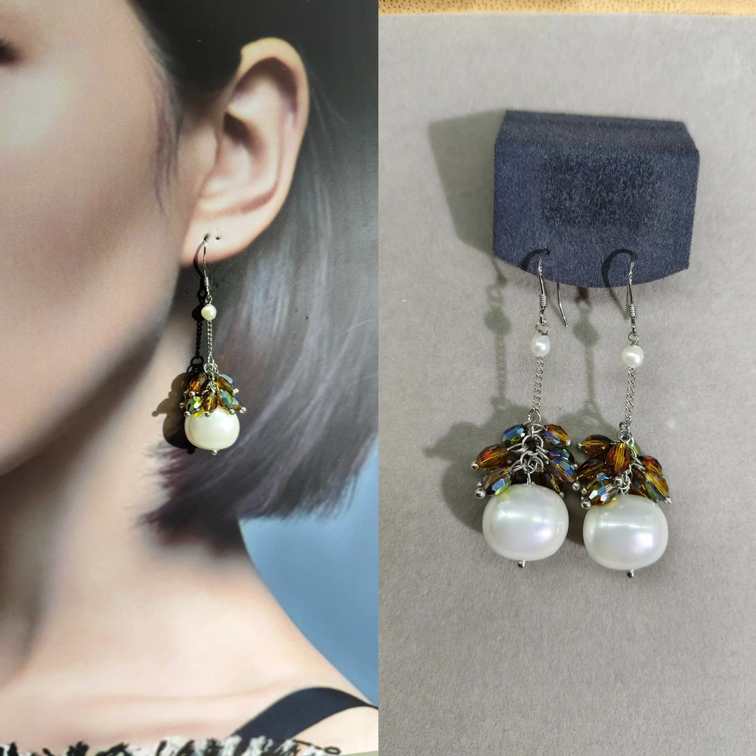 铜合金耳饰 45#复古典雅大气百搭幻彩琉璃吊珠耳环国风旗袍气质
