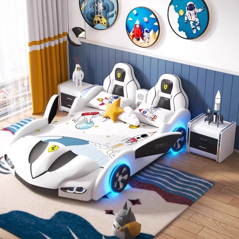 儿童房男孩汽车床2023新款多功能儿童床实木单人床男生卡通跑车床