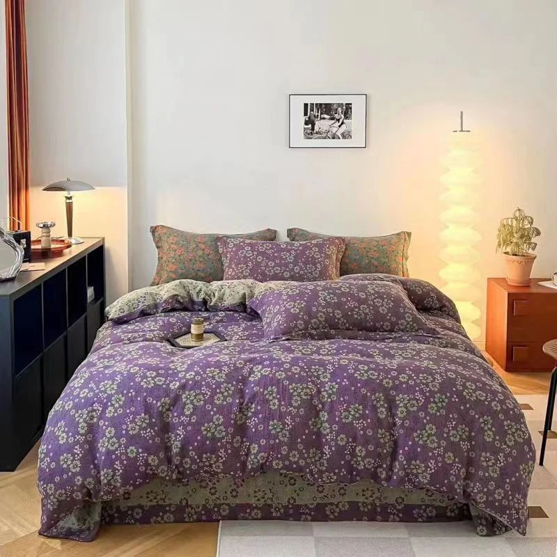 黛西-全棉双层纱拉链款被套四件套