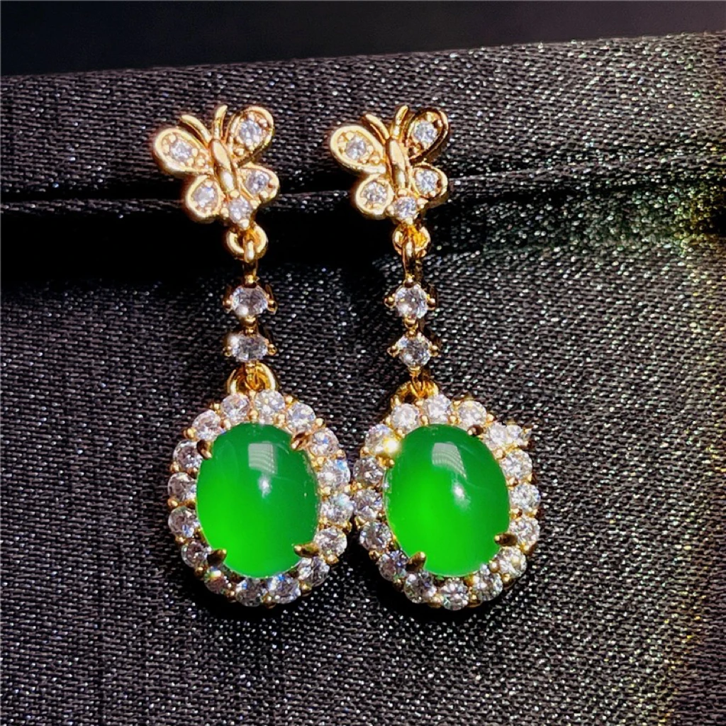 高端珠宝豪蝶恋款冰阳绿女款耳钉耳饰女DE046