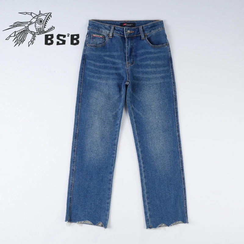 341119小魔鱼宽松直筒牛仔裤女2024秋冬新款显瘦遮肉弹力九分裤子