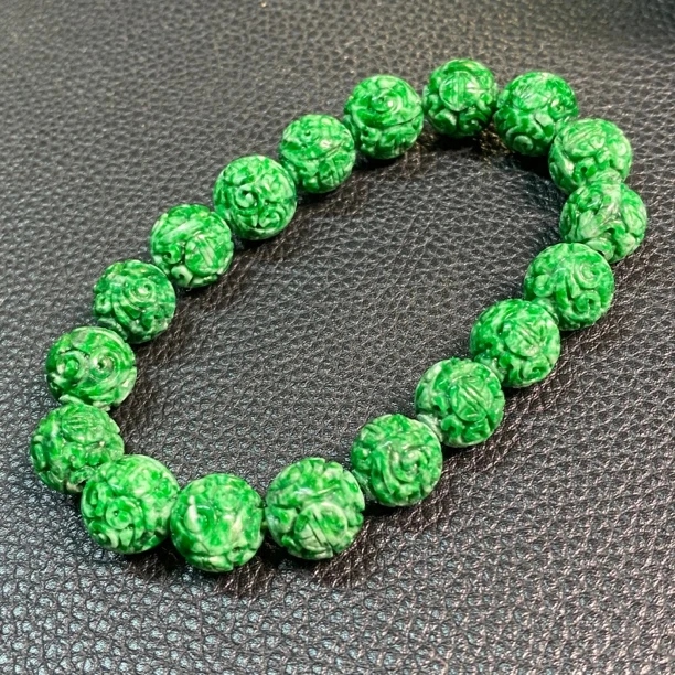 天然缅甸A货天然翡翠翡翠雕花珠手串绿色百搭