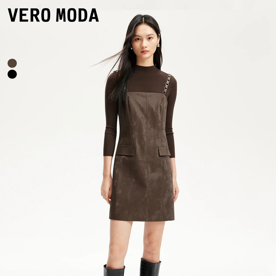 Vero Moda连衣裙女2025新款光泽感面料假口袋真两件老钱风松弛感