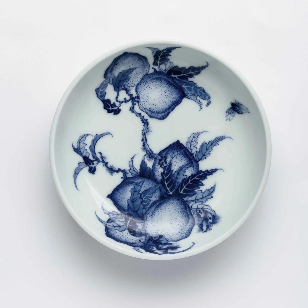 景德镇三和铭窑纯手工纯手绘釉下青花福寿绵长，六桃壶承高端茶具