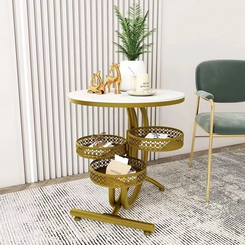 意式轻奢简约小户型客厅床头柜沙发边几边柜茶几创意岩板圆桌收纳