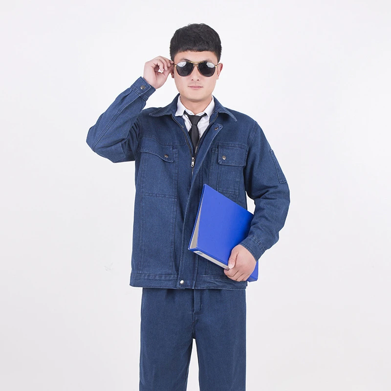 电焊牛仔工作服男士套装春秋冬款耐脏防烫多口袋加厚耐磨工地长袖