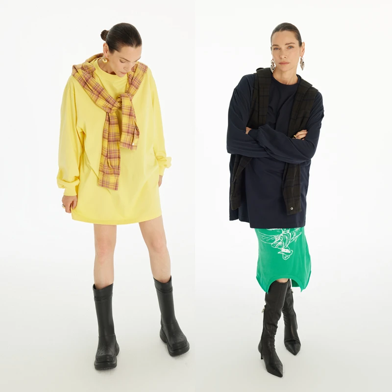 NRDR 格纹袖拼接假两件长袖T恤