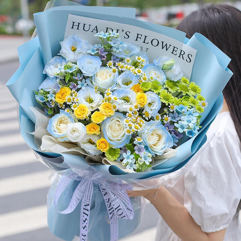 碎冰蓝玫瑰鲜花送女友送老婆花店同城送花配送