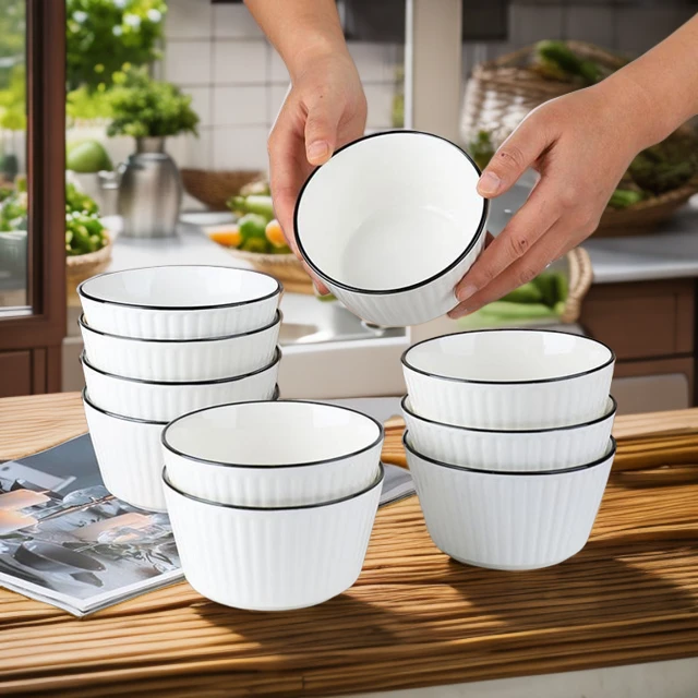 家用陶瓷釉下彩10个装4.5英寸饭碗米饭碗加厚防烫吃饭陶瓷碗餐具