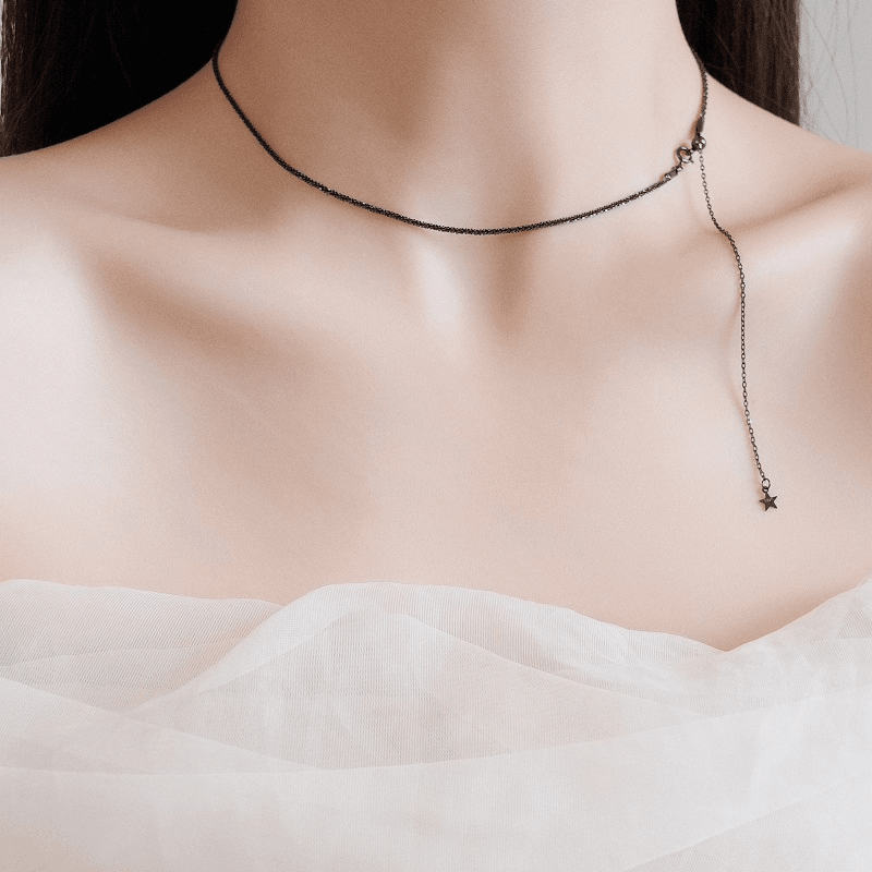 橙匠 铜合金项链黑色银色切割尖尖项链轻奢小众高级颈链法式简约短款
