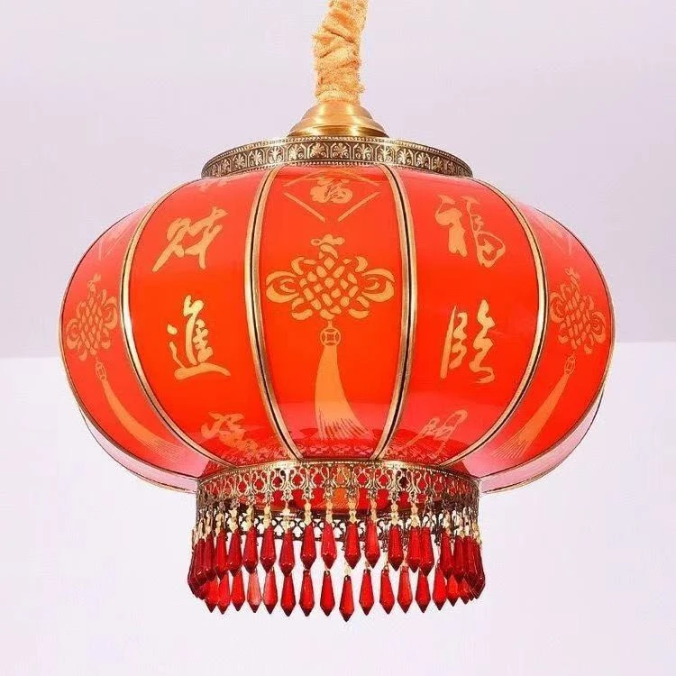 走廊餐厅玄关全铜大红灯笼吊灯户外防水别墅阳台新年春节装饰灯