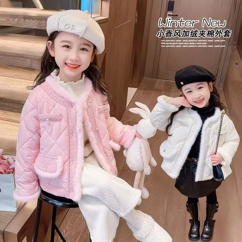女童夹棉外套秋冬款2024新款小香风洋气时尚二棉棉服冬季薄棉衣潮