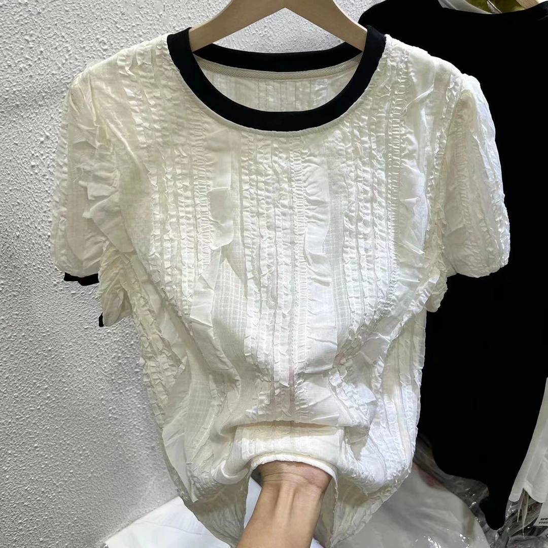 短袖T恤女夏季2024新款独特高级洋气设计感小众小个子正肩上衣ins