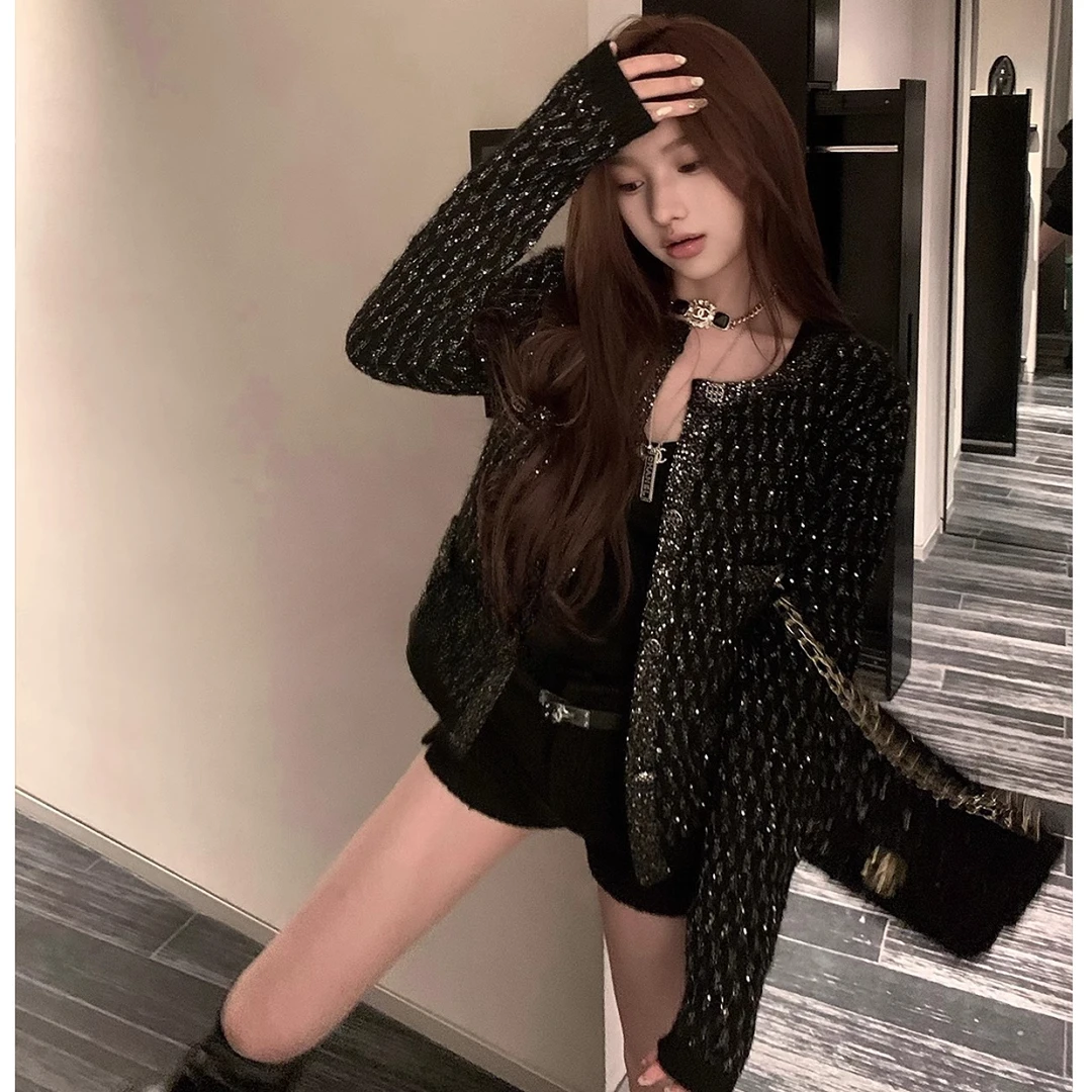 向晚·名媛高级设计感亮片编织小香风外套女