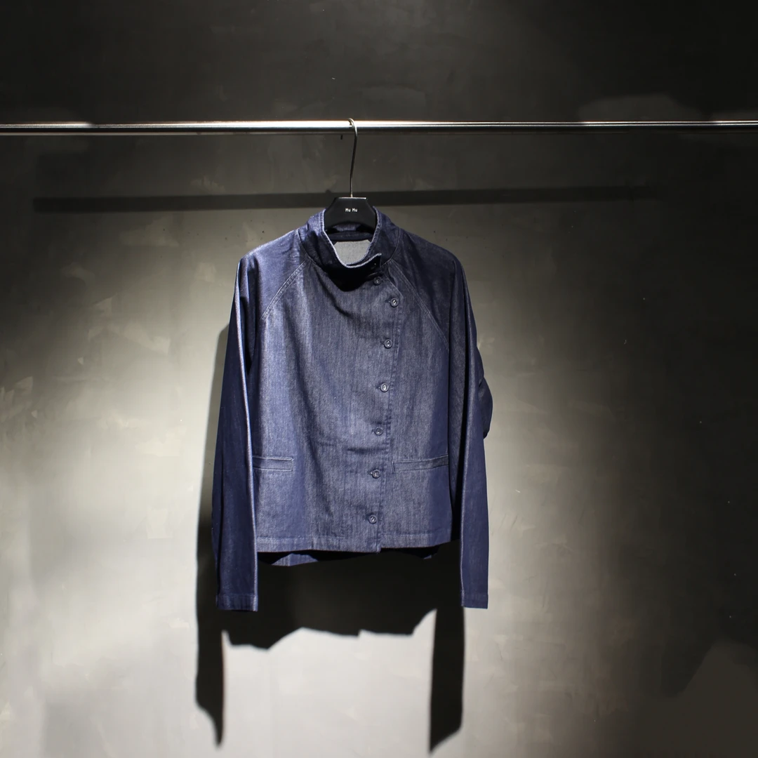 Mu木沐♠新品斜扣牛仔衬衫外套