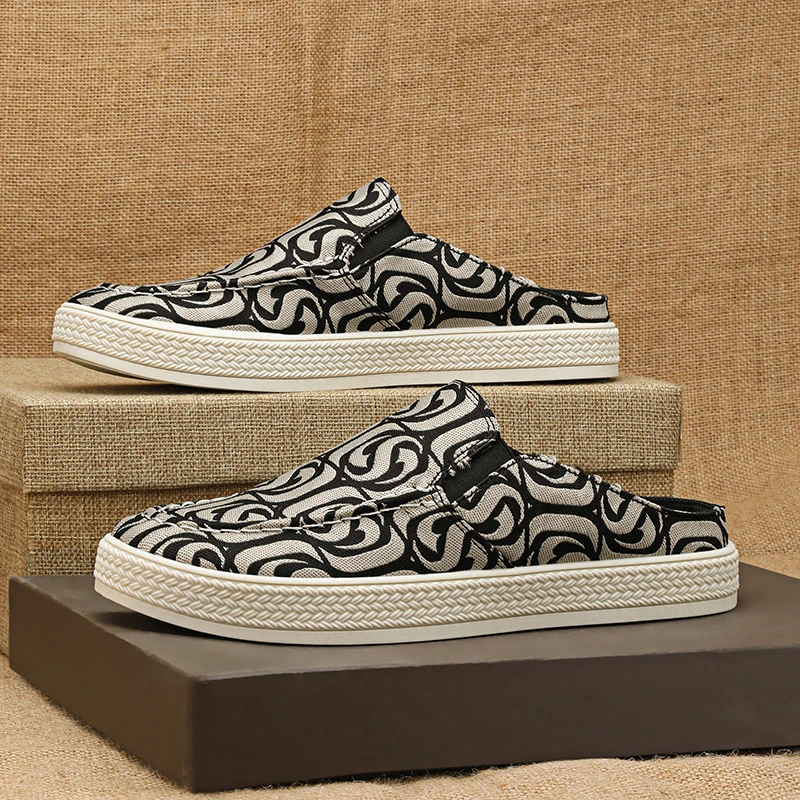 俞兆林品轻奢高档男士帆布鞋夏百搭包头无后跟透气薄款一脚蹬板鞋