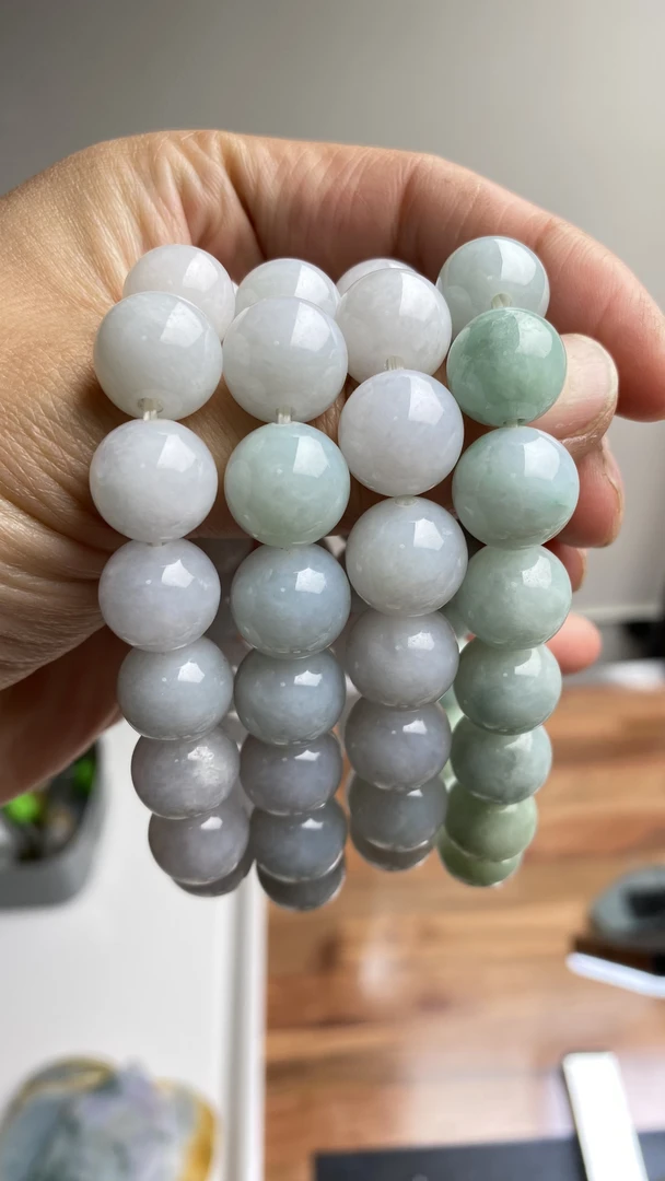 翡翠a货珠子天然缅甸翡翠圆润饱满珠珠女士女款时尚百搭玉手串