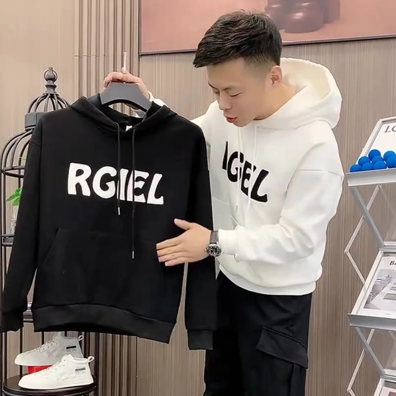 秋季精神小伙连帽卫衣男潮牌白色情侣装外套长袖T恤痞帅上衣潮流
